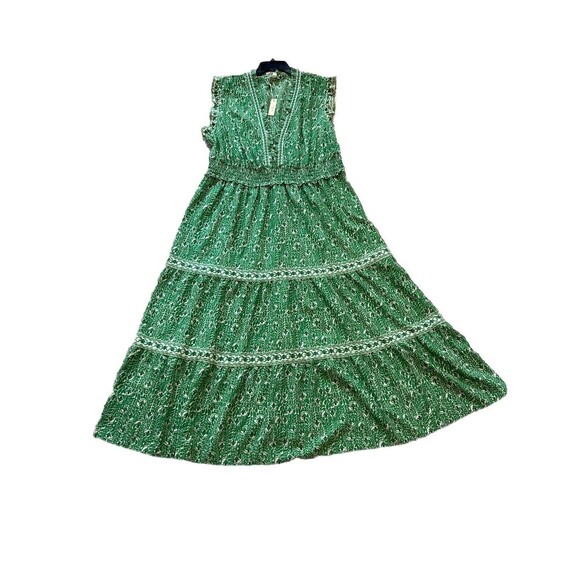 Max Studio Plus Size 3X Smocked Floral Boho Tiered Maxi Dress Green New - Picture 2 of 8